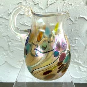 RICK HUNTER Signed Handblown Artglass Oil-Spot Iridescent Opalescent Pitcher